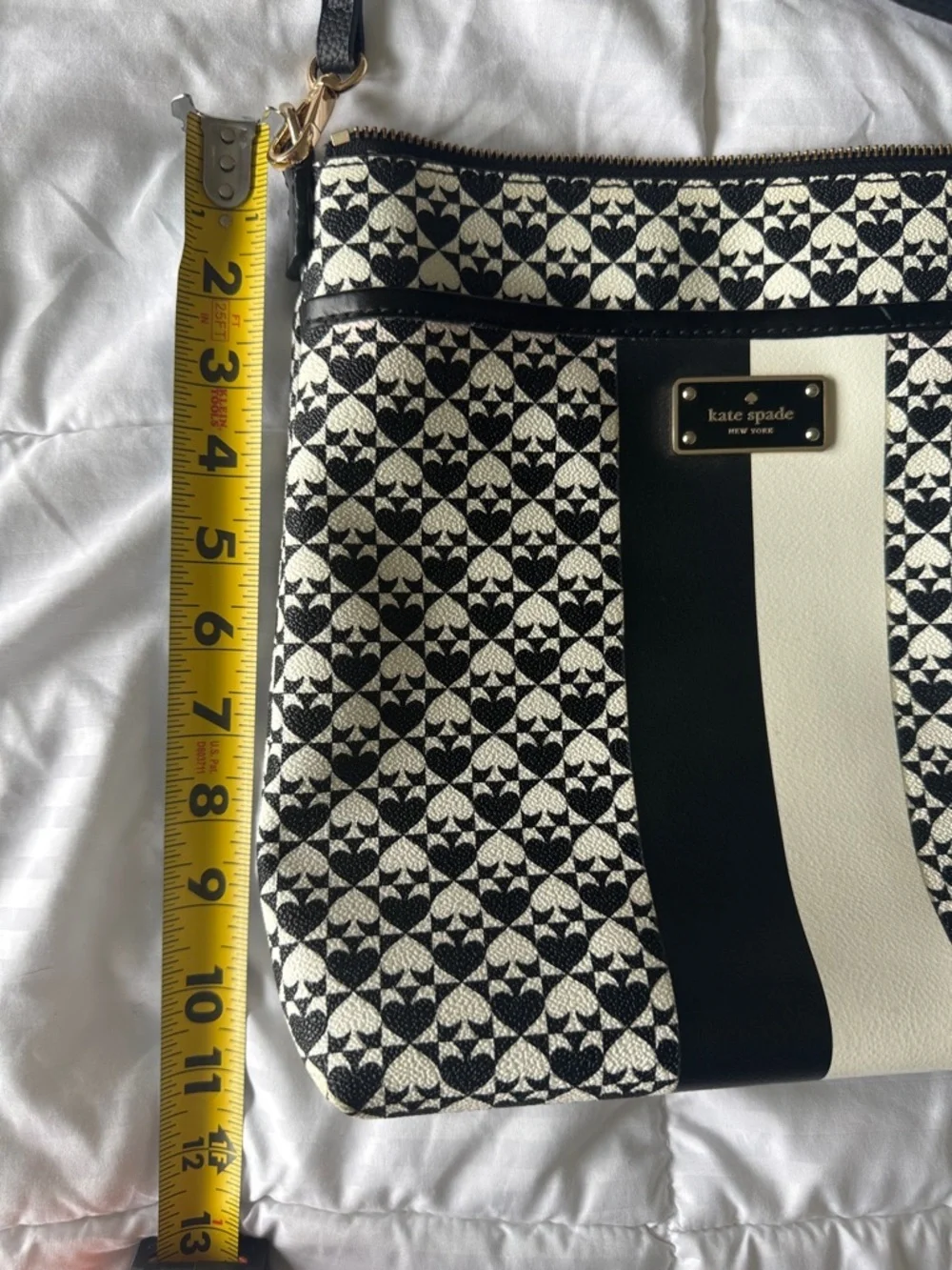 kate spade Black & White Patterned Crossbody with Black Stripe